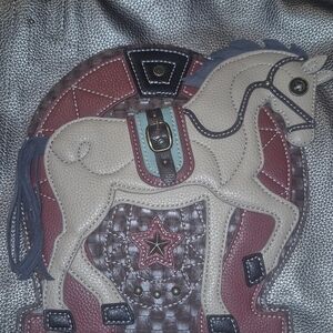 Chala Bronze Pebble Leather Tote Handbag With Horse